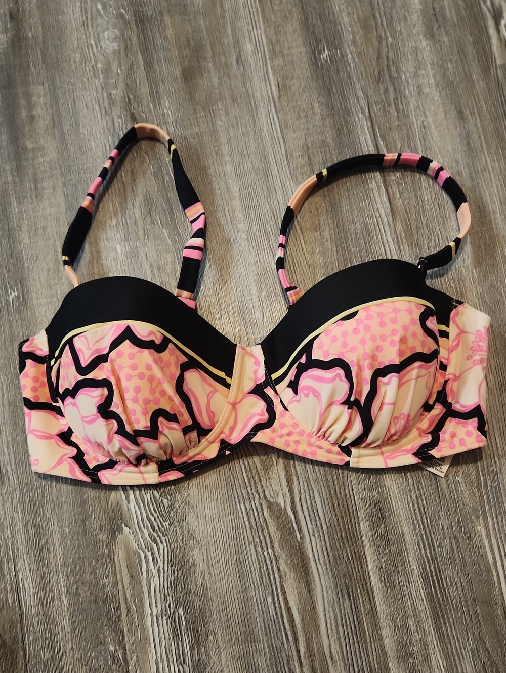 Ted Baker Pink and Black Floral Balconette Swim Top